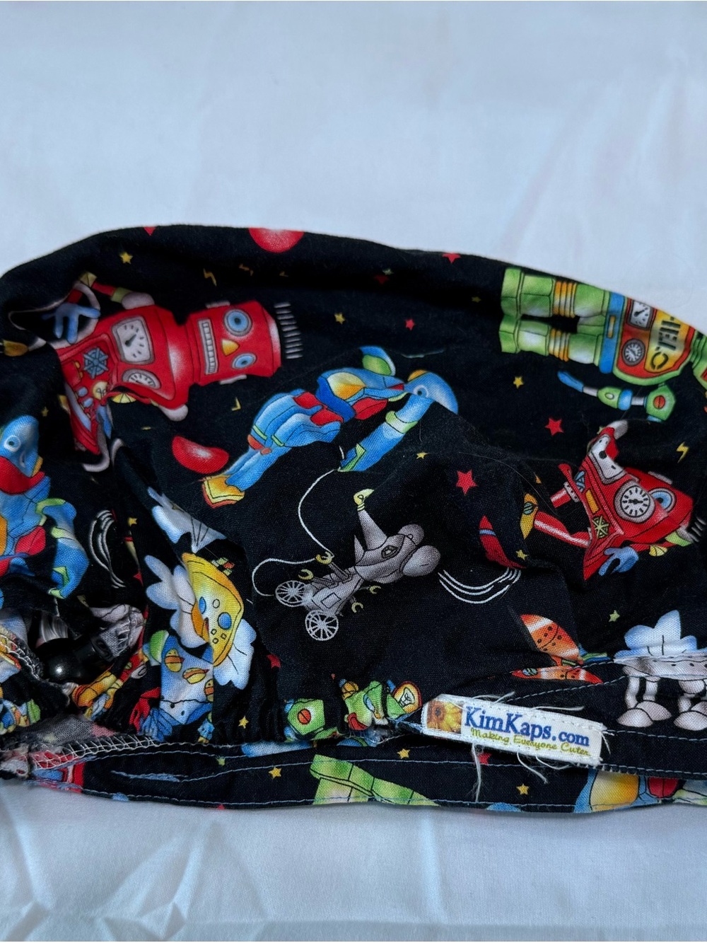 KimKaps Kids Black Robot Print Scrub Cap